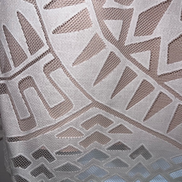 BCBG size L, worn once, white/nude dress,eyelet, mesh, a-line/trapeze midi dress - Picture 5 of 9